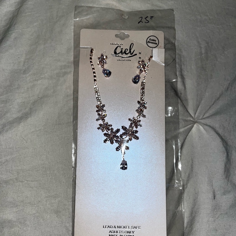 Rose gold necklace and earring set